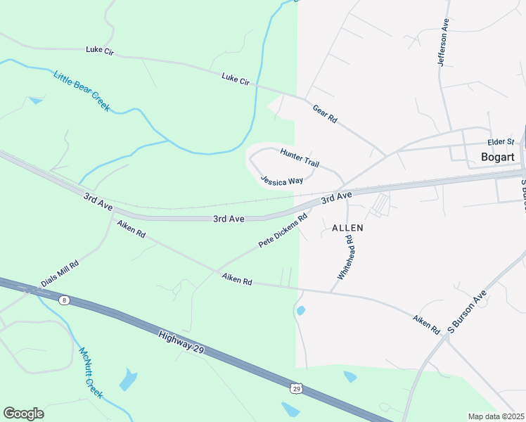map of restaurants, bars, coffee shops, grocery stores, and more near 1970 Atlanta Highway in Bogart
