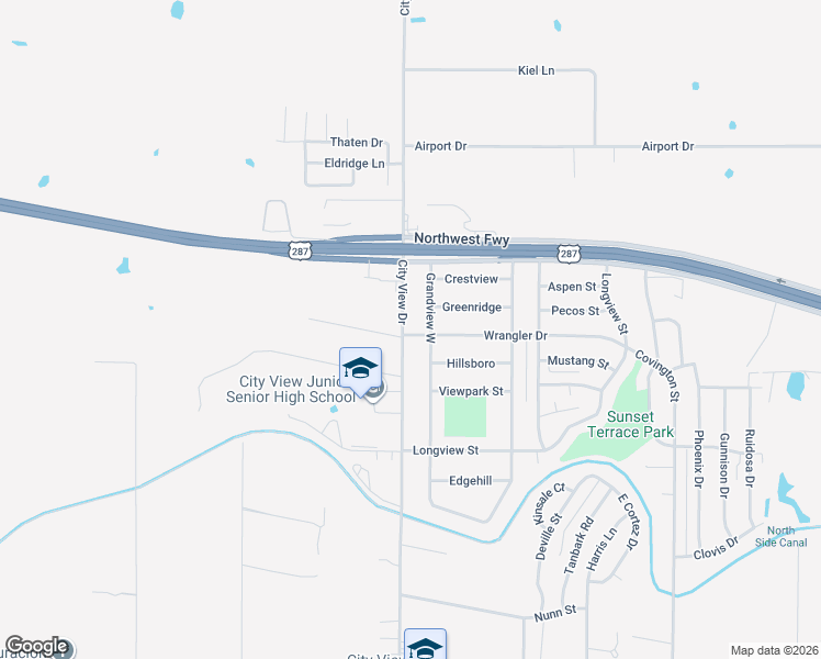 map of restaurants, bars, coffee shops, grocery stores, and more near 1701 City View Drive in Wichita Falls