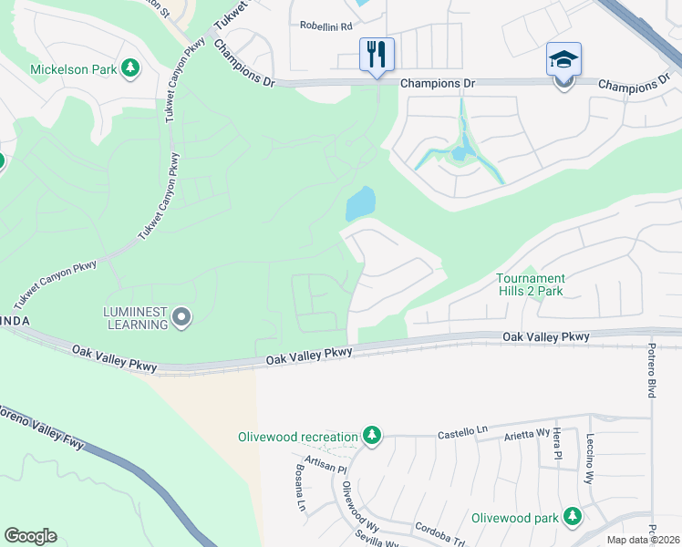 map of restaurants, bars, coffee shops, grocery stores, and more near 11623 Vinca Court in Beaumont