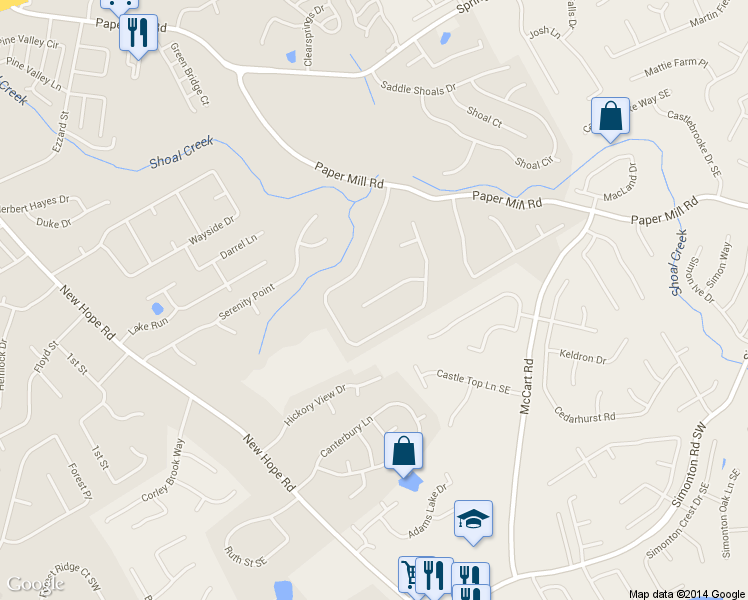 map of restaurants, bars, coffee shops, grocery stores, and more near 341 Paper Woods Drive in Lawrenceville