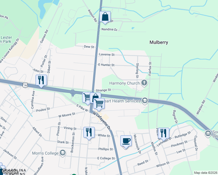 map of restaurants, bars, coffee shops, grocery stores, and more near 11 Strange Street in Sumter