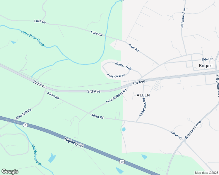 map of restaurants, bars, coffee shops, grocery stores, and more near 1970 Atlanta Hwy in Bogart