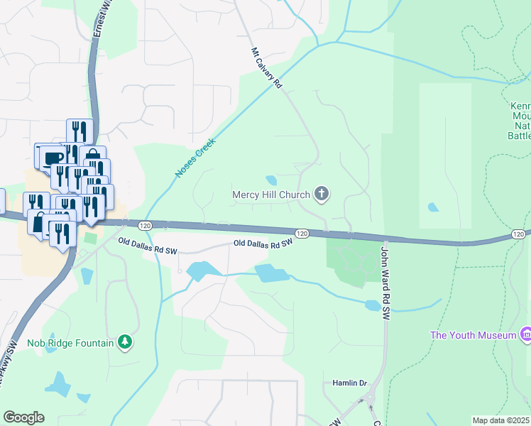 map of restaurants, bars, coffee shops, grocery stores, and more near 1974 Hosack Hill in Marietta