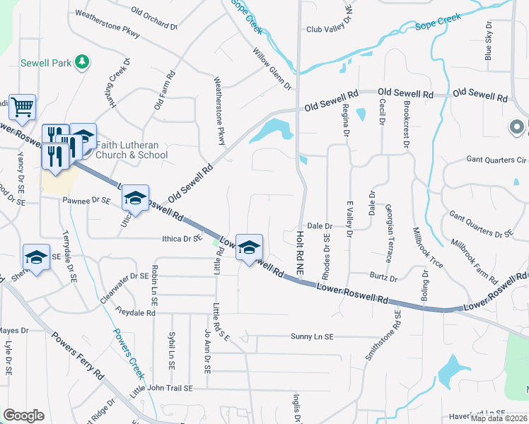map of restaurants, bars, coffee shops, grocery stores, and more near 254 Grand Manor Drive in Marietta