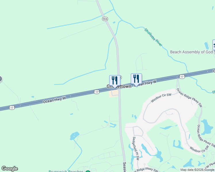 map of restaurants, bars, coffee shops, grocery stores, and more near 7150 Ocean Highway West in Sunset Beach