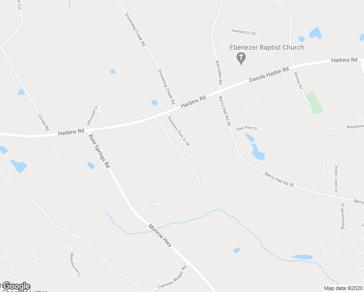 map of restaurants, bars, coffee shops, grocery stores, and more near 2141 Rosebury Park Drive Southeast in Dacula