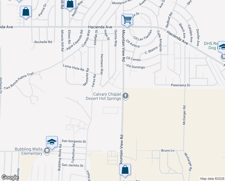 map of restaurants, bars, coffee shops, grocery stores, and more near 67926 Whitney Court in Desert Hot Springs