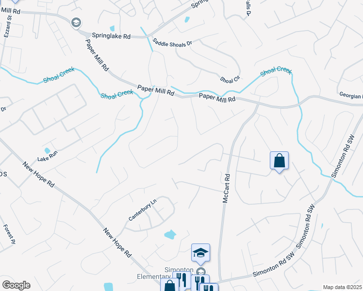 map of restaurants, bars, coffee shops, grocery stores, and more near 1045 Paper Creek Drive Southeast in Lawrenceville