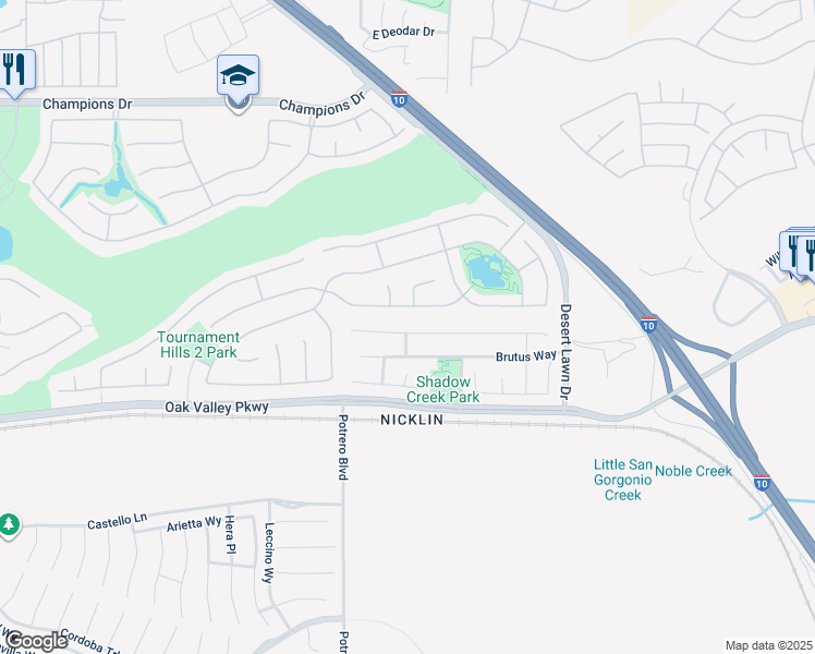 map of restaurants, bars, coffee shops, grocery stores, and more near 37474 High Ridge Drive in Beaumont