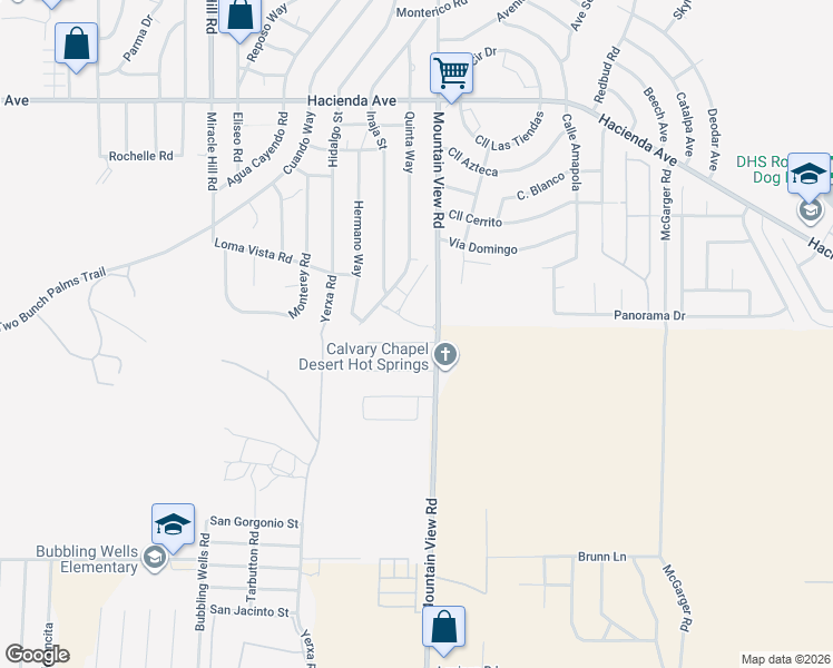 map of restaurants, bars, coffee shops, grocery stores, and more near 67926 Whitney Court in Desert Hot Springs