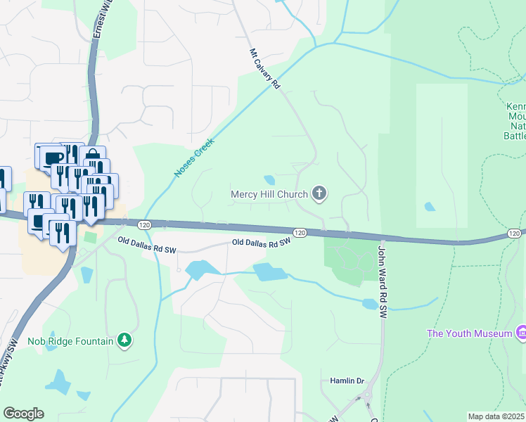 map of restaurants, bars, coffee shops, grocery stores, and more near 1974 Hosack Hill in Marietta