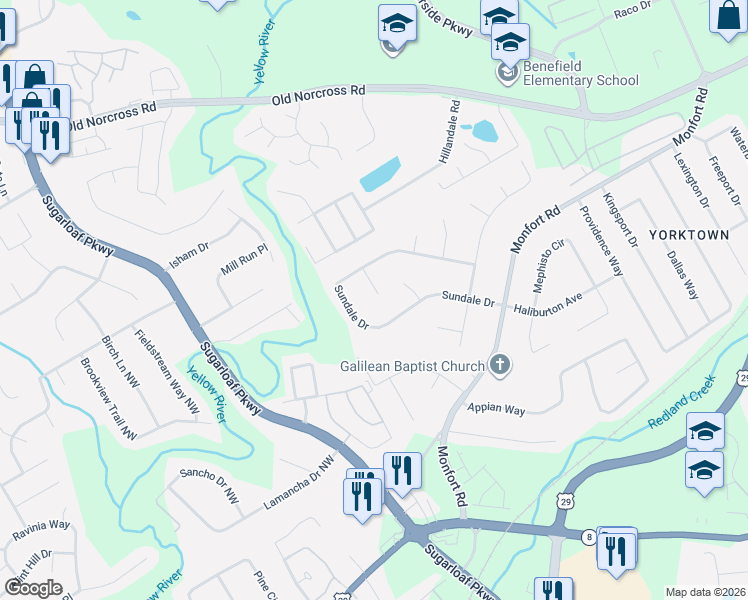 map of restaurants, bars, coffee shops, grocery stores, and more near 436 Casey Court in Lawrenceville