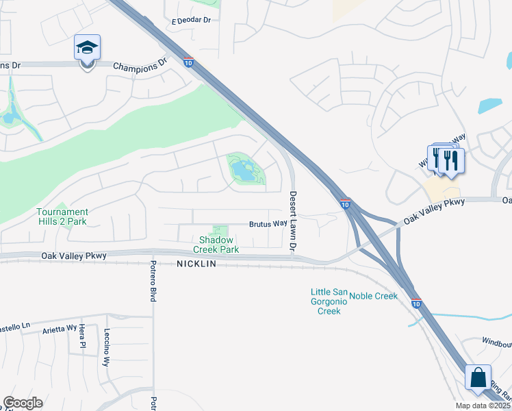 map of restaurants, bars, coffee shops, grocery stores, and more near 38342 High Ridge Drive in Beaumont
