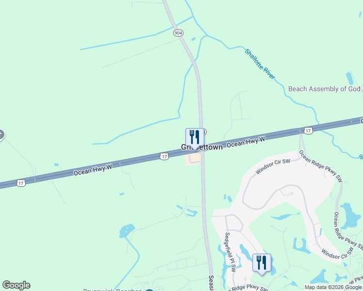 map of restaurants, bars, coffee shops, grocery stores, and more near 7150 Ocean Highway West in Sunset Beach