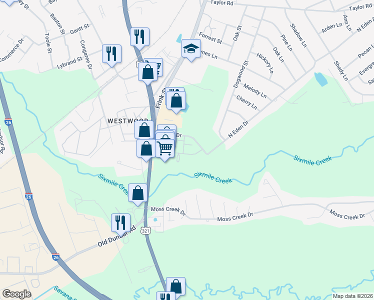 map of restaurants, bars, coffee shops, grocery stores, and more near 119 Russell Road in Cayce