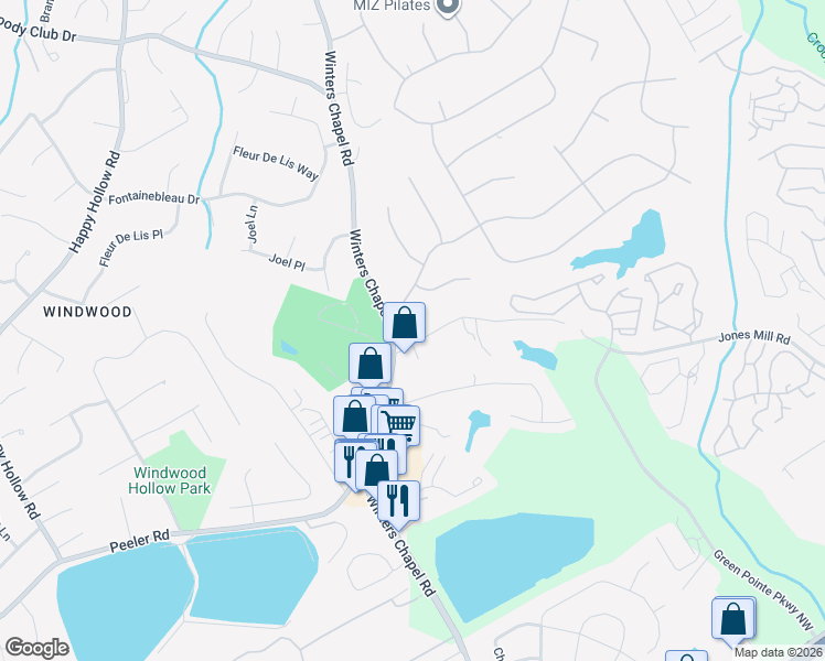 map of restaurants, bars, coffee shops, grocery stores, and more near 2899 Jones Mill Road in Atlanta