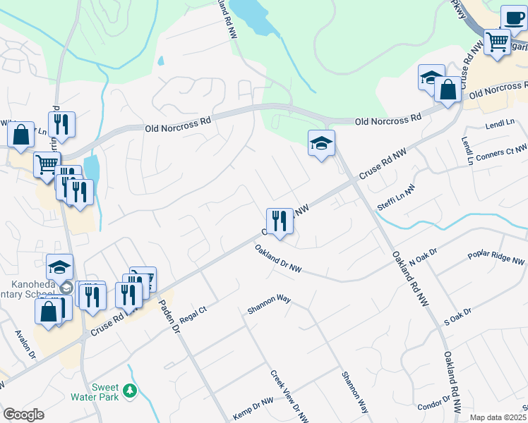 map of restaurants, bars, coffee shops, grocery stores, and more near 935 Eagle Pointe Drive Northwest in Lawrenceville