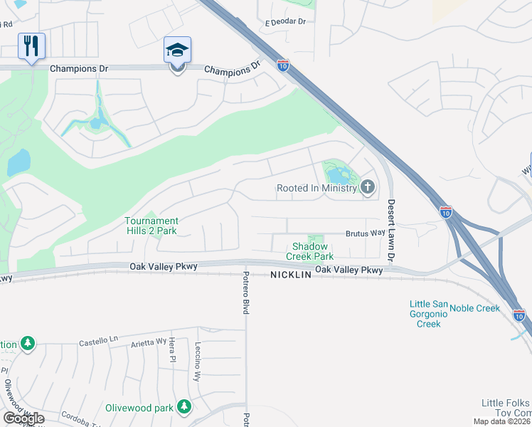 map of restaurants, bars, coffee shops, grocery stores, and more near 37192 High Ridge Drive in Beaumont
