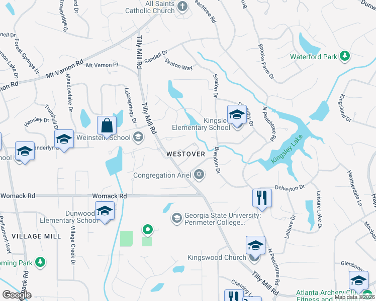 map of restaurants, bars, coffee shops, grocery stores, and more near 2117 Stephens Walk in Dunwoody