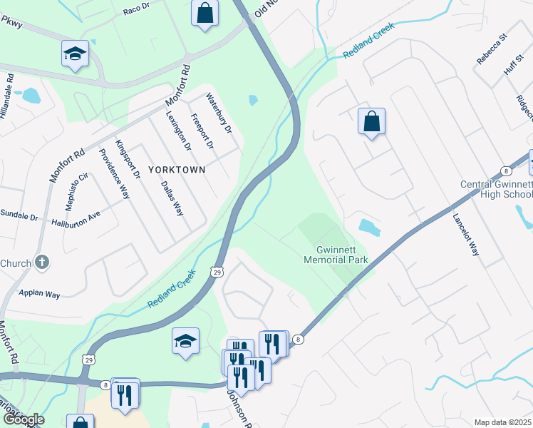 map of restaurants, bars, coffee shops, grocery stores, and more near 201 Towler Road in Lawrenceville
