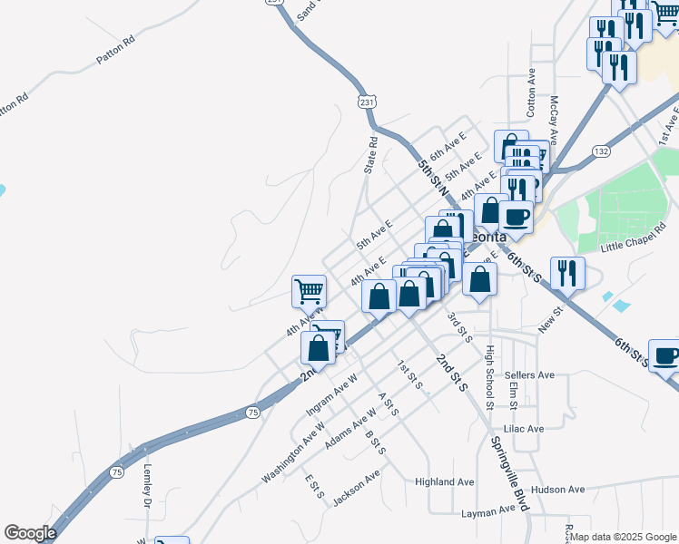 map of restaurants, bars, coffee shops, grocery stores, and more near 101 5th Avenue East in Oneonta