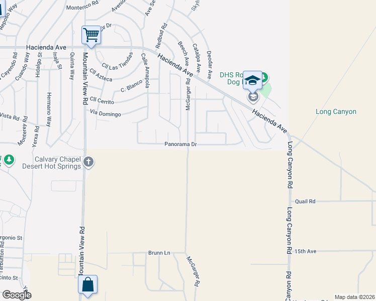 map of restaurants, bars, coffee shops, grocery stores, and more near McGarger Road in Desert Hot Springs