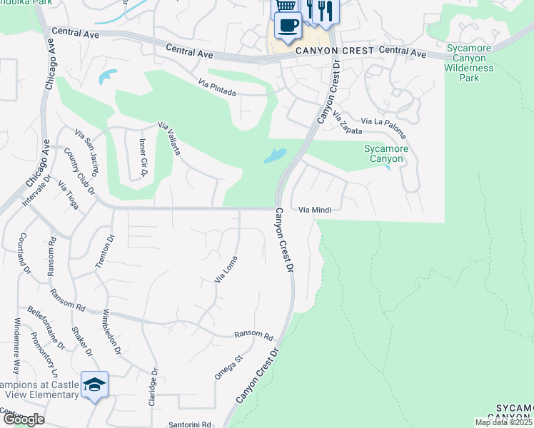 map of restaurants, bars, coffee shops, grocery stores, and more near 920 Country Club Drive in Riverside