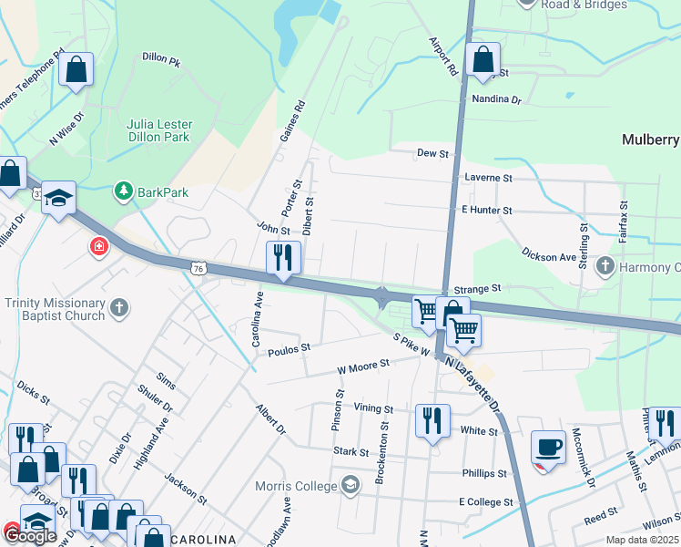 map of restaurants, bars, coffee shops, grocery stores, and more near 123 North Pike West in Sumter