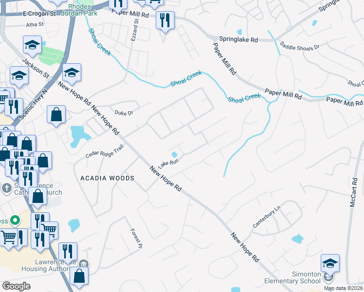 map of restaurants, bars, coffee shops, grocery stores, and more near 100 Summer Pond Trail in Lawrenceville