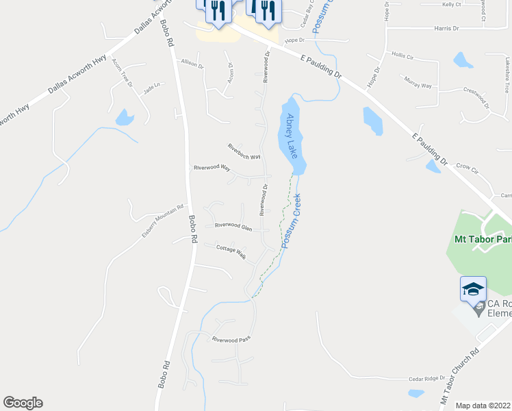 map of restaurants, bars, coffee shops, grocery stores, and more near 616 Riverwood Drive in Dallas