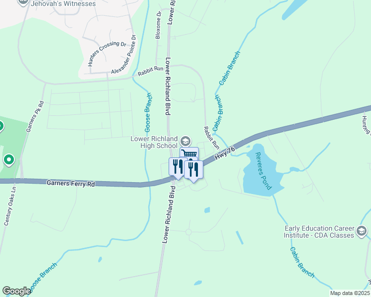 map of restaurants, bars, coffee shops, grocery stores, and more near 2615 Lower Richland Boulevard in Hopkins