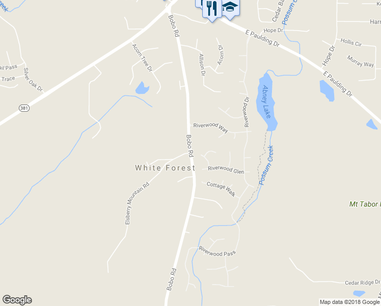 map of restaurants, bars, coffee shops, grocery stores, and more near 0 Elsberry Mountain Road in Dallas