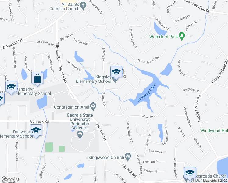 map of restaurants, bars, coffee shops, grocery stores, and more near 2090 Brendon Drive in Dunwoody