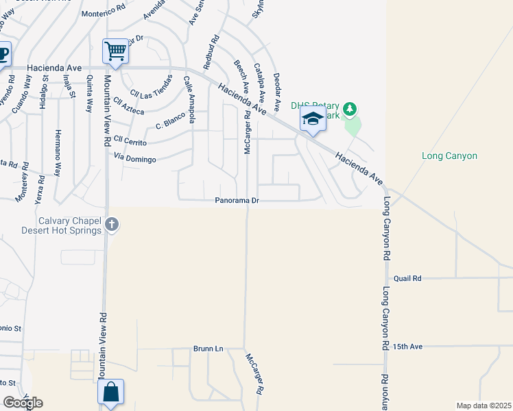 map of restaurants, bars, coffee shops, grocery stores, and more near 1498 McCarger Road in Desert Hot Springs