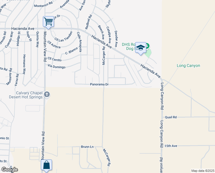 map of restaurants, bars, coffee shops, grocery stores, and more near 1498 McCarger Road in Desert Hot Springs