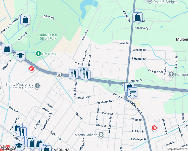 map of restaurants, bars, coffee shops, grocery stores, and more near 123 North Pike West in Sumter