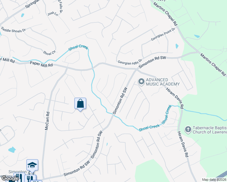 map of restaurants, bars, coffee shops, grocery stores, and more near 1031 Simon Park Circle in Lawrenceville