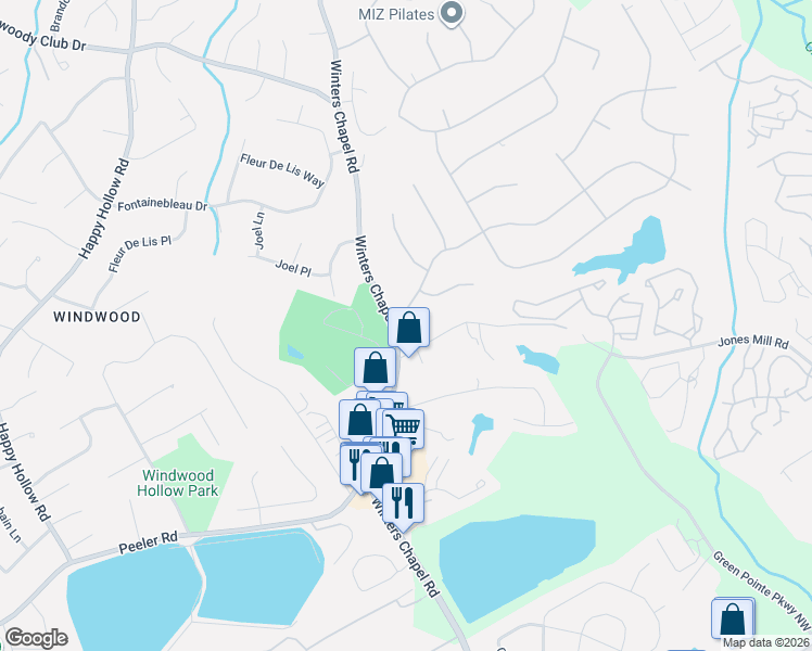 map of restaurants, bars, coffee shops, grocery stores, and more near 5147 Winters Chapel Road in Doraville
