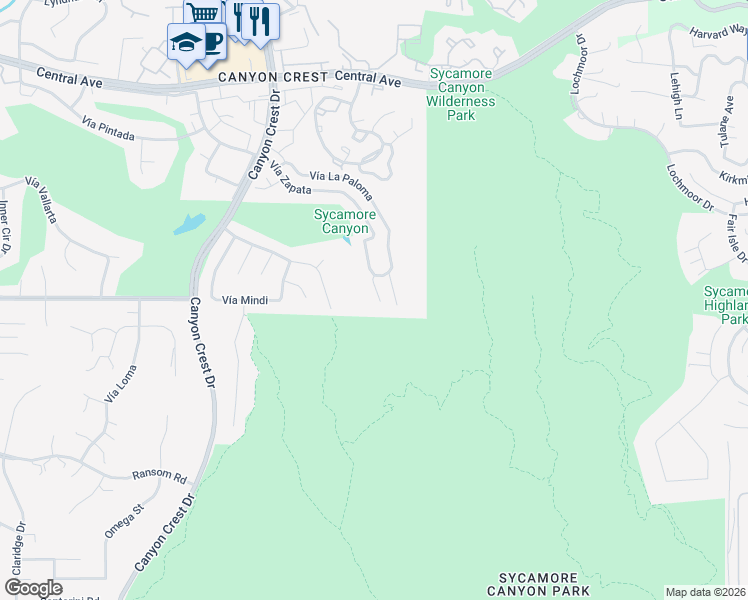 map of restaurants, bars, coffee shops, grocery stores, and more near 500 Vía La Paloma in Riverside