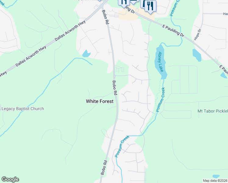 map of restaurants, bars, coffee shops, grocery stores, and more near 782 Bobo Road in Dallas