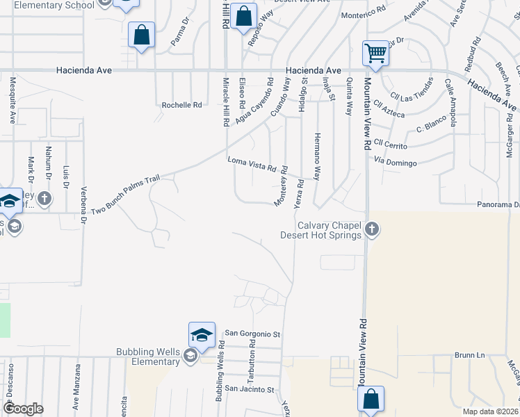 map of restaurants, bars, coffee shops, grocery stores, and more near 67565 Monterey Road in Desert Hot Springs
