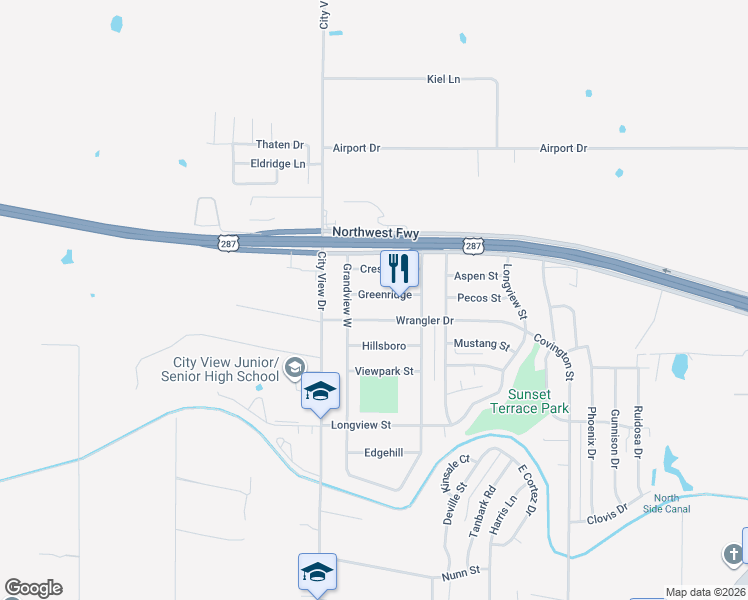 map of restaurants, bars, coffee shops, grocery stores, and more near 4320 Wrangler Drive in Wichita Falls