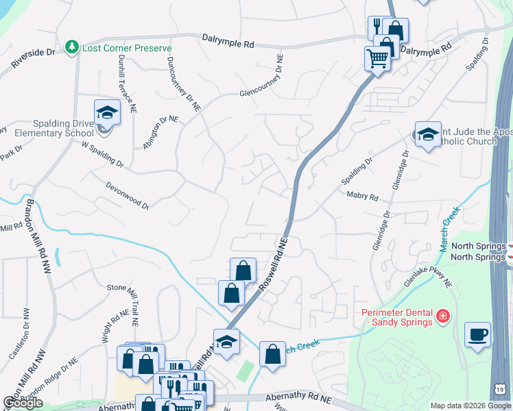 map of restaurants, bars, coffee shops, grocery stores, and more near 7000 Roswell Road Northeast in Atlanta