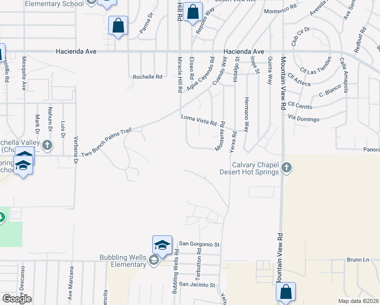 map of restaurants, bars, coffee shops, grocery stores, and more near 67475 Monterey Road in Desert Hot Springs