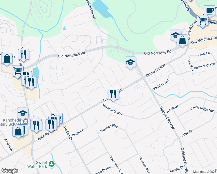 map of restaurants, bars, coffee shops, grocery stores, and more near 831 Terrace Trce in Lawrenceville