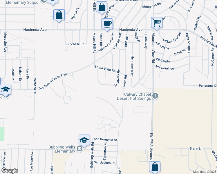 map of restaurants, bars, coffee shops, grocery stores, and more near 67565 Monterey Road in Desert Hot Springs