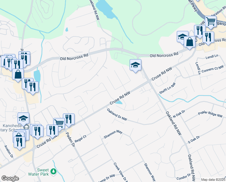 map of restaurants, bars, coffee shops, grocery stores, and more near 831 Terrace Trace in Lawrenceville