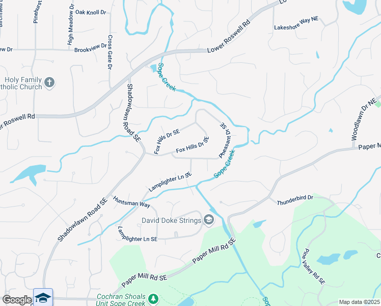 map of restaurants, bars, coffee shops, grocery stores, and more near 3734 Fox Hills Drive Southeast in Marietta