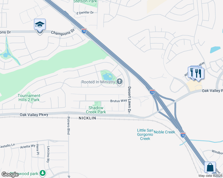 map of restaurants, bars, coffee shops, grocery stores, and more near 38209 Divot Drive in Beaumont