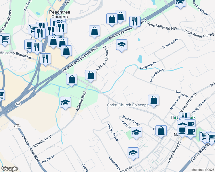 map of restaurants, bars, coffee shops, grocery stores, and more near 782 Holcomb Bridge Road in Norcross